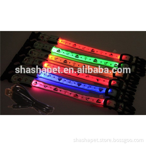 USB Rechargeable Sailor print elastic dog collars with Rechargeable dog collar